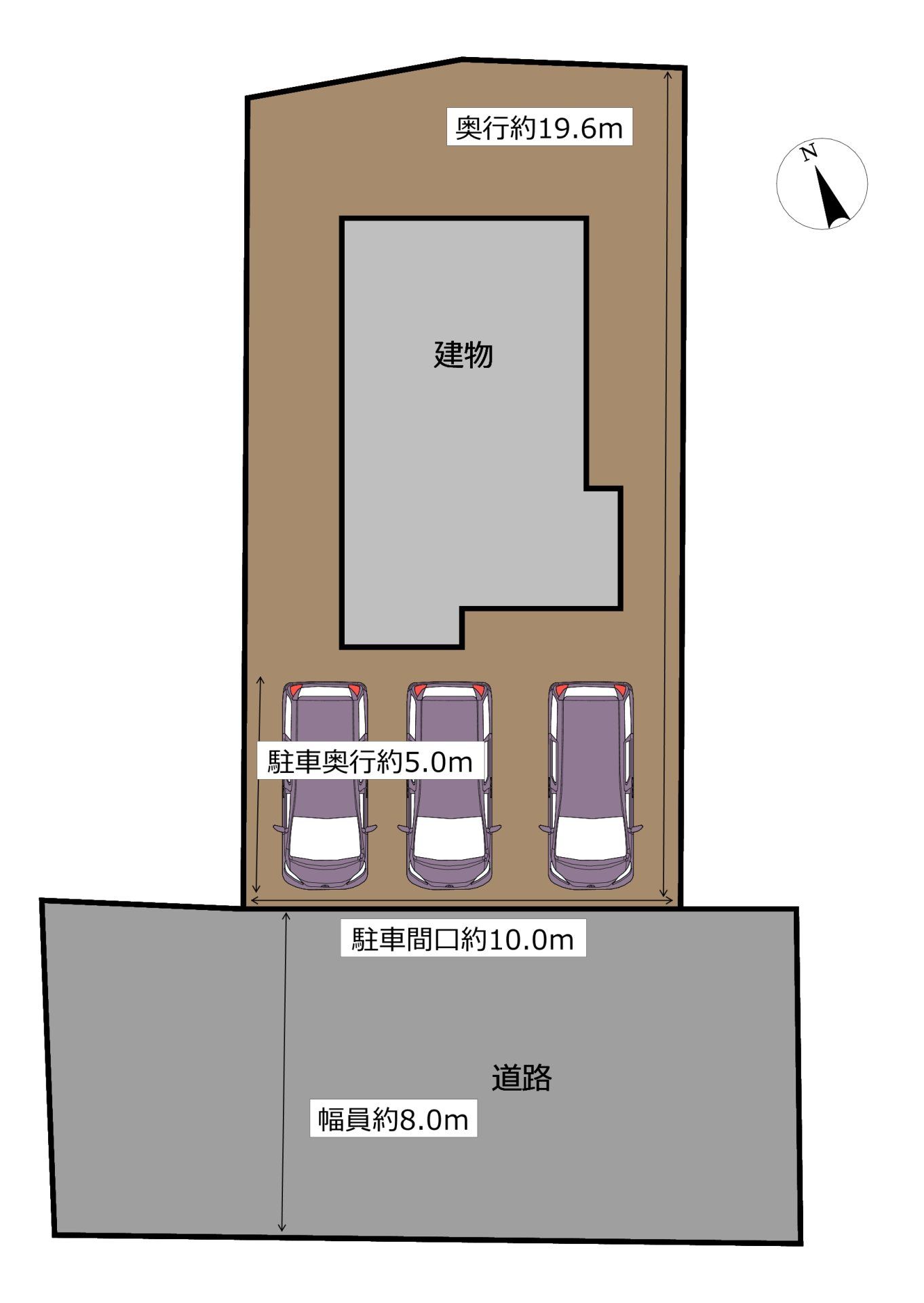 【区画図】区画図です。青空駐車スペースに普通車3台駐車可能です。