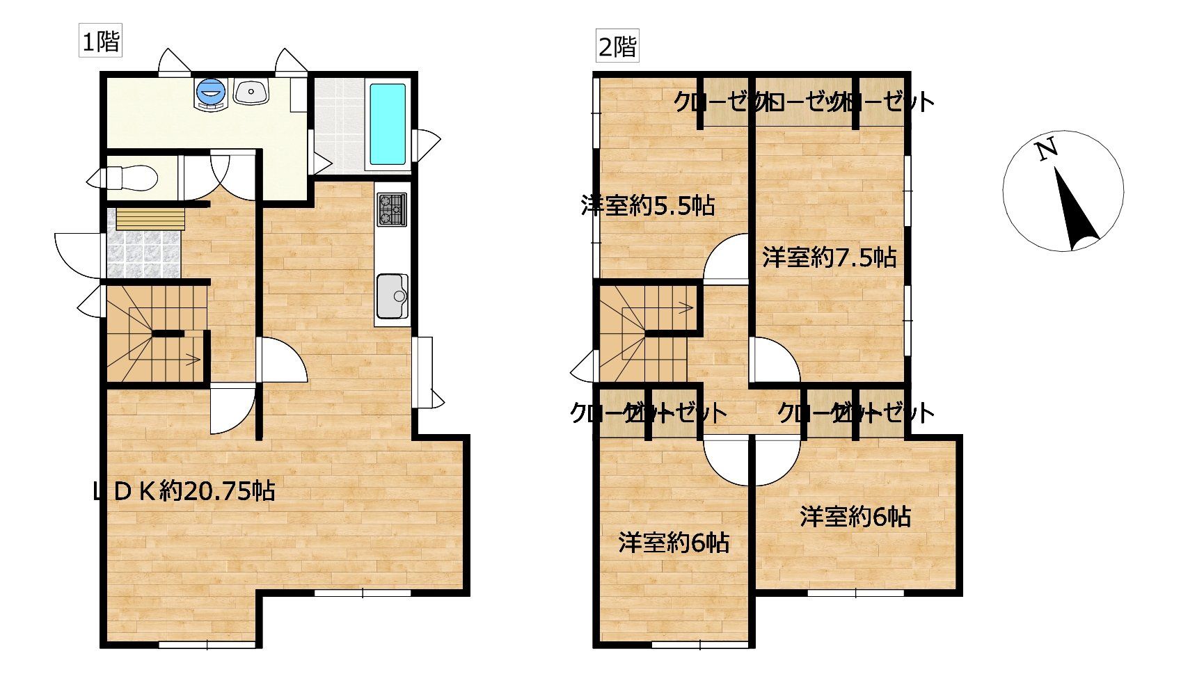 【間取図】間取図です。2階に洋室4部屋の4LDKの住宅です。