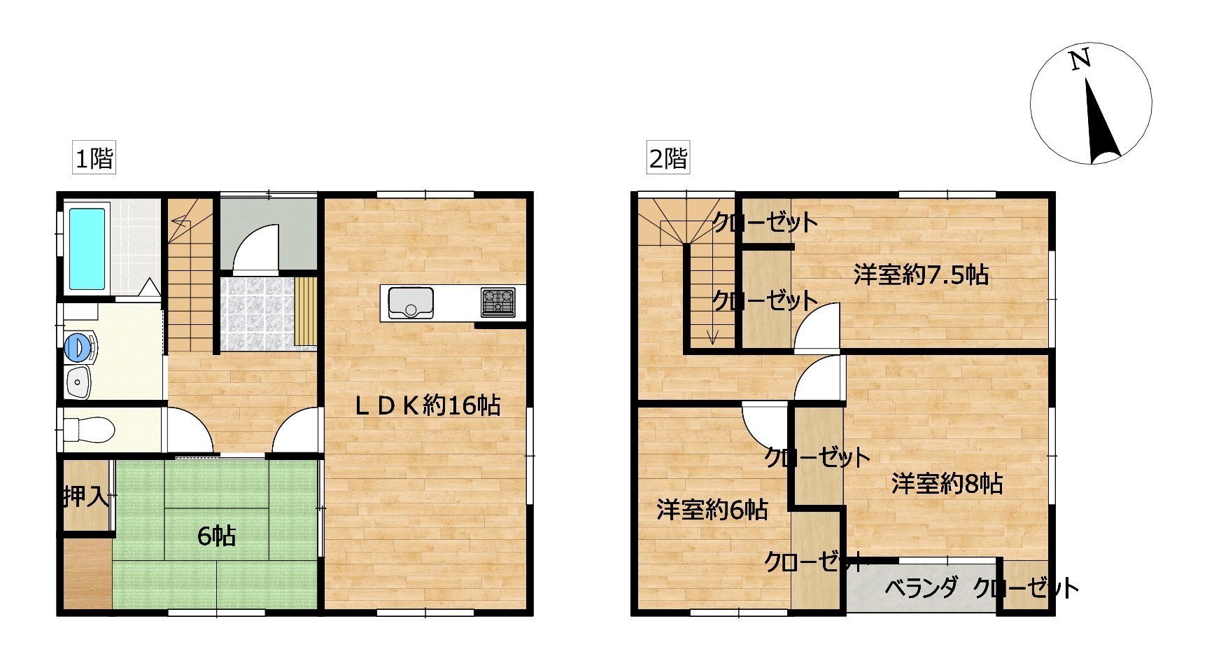 【間取図】リフォーム後の予定間取図です。1階に和室1部屋、2階に洋室3部屋の4LDKになる予定です。工事の進捗によって変更になる可能性があります。